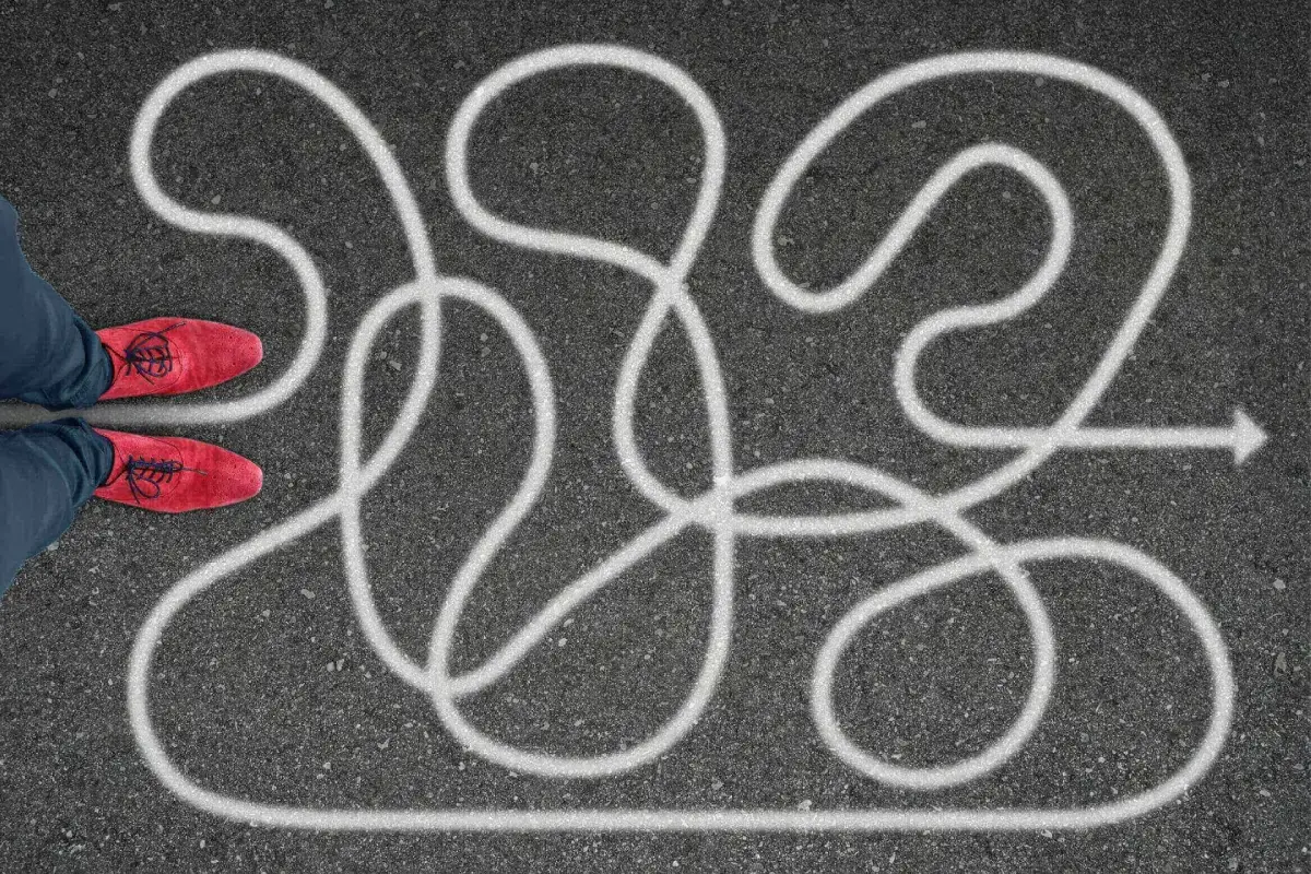 Red shoes on path shaped like "2023".